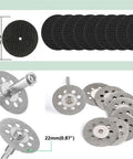 Heavy Duty Rotary Tool Cutting Wheel Set Including Diamond And Resin Blades For Crushing Through Glass Metal Wood Brick Without Breaking A Sweat Built Like Tanks For Hella Durability, featuring round cutting discs in 22mm and 32mm sizes.