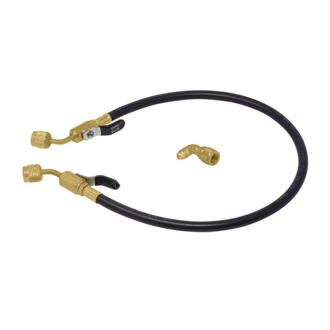 Leak Saver AC injector hose kit with dual brass ball valves and black hose for HVAC sealant injection