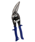 Offset Tin Snips with blue comfort grips, Long Cut Tin Snips With Offset Design For Straight And Curved Cuts In Sheet Metal Projects Pro Grade