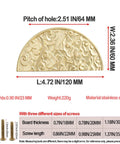 Antique Half Moon Cabinet Pulls 2 Pack In Gold Semicircle Zinc Alloy Drawer Handles with Chinese Pattern and dimensions