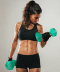 Woman holding Pair Of 1Lb Thick Vinyl Coated Hex Dumbbell Hand Weights For Home Gym Durable Hex Shape Comfortable Grip Colorful Vinyl Finish