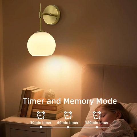 Battery Operated Wall Sconces Set Of Two Rechargeable Gold Milk Glass Wireless Lighting illuminating a cozy bedroom.