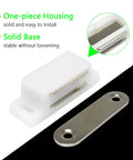 12 Pack Plastic Cabinet Magnetic Heavy Duty Door Catches with white finish and strike plate, solid base for easy install.