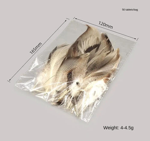 Pack Of 50 Flank Feathers For Fly Tying Natural Barred Mallard Duck Flank Feathers with Wild Goose Hair in clear packaging