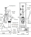 Digital Push Pull Spring Tester Machine With Liquid Crystal Display, diagram showing parts and measurements for testing up to 500 Newton capacity.