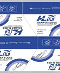 Top Shelf 18 Inch Soft Close Drawer Slides 6 Pair Full Extension Ball Bearing Side Mount Runners packaging design with branding.