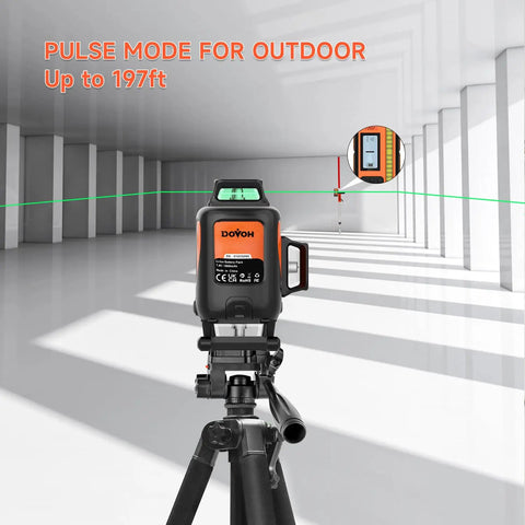4D Laser Level With Tripod And Dual Batteries 360 Self Leveling Green Beam For Construction Worksite Ready Floor Tiling And Ceiling Alignment In A Pro Grade Toolbox Kit Class II Y4 360G in action on a construction site with pulse mode for outdoor use up to 197ft.