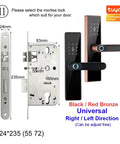 Premium WiFi Smart Door Lock Delivering Hella Fast Fingerprint And Passcode Entry IC Card Support Plus Rock Solid App Remote Management and USB Power Backup shown from side with dimensions marked.