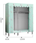 Portable Canvas Wardrobe Large Clothes Closet Storage Organizer With Hanging Rod And Shelves Dust Cover, mint color with leaf design.