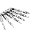 All In One Six Pack Drill And Tap Bit Set For Metal Wood And Plastic With Hex Shank Countersink Bits And Built In Taps in various sizes