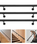 Flush Wall Mounted Stainless Steel Handrail Featuring Heavy Duty Sleek Black Cylinder With Rock Solid Grip And Knockout Antislip Coating Built Tough For Secure Stair Support And Everyday Hallway Use viewed from multiple angles, showcasing installation options.