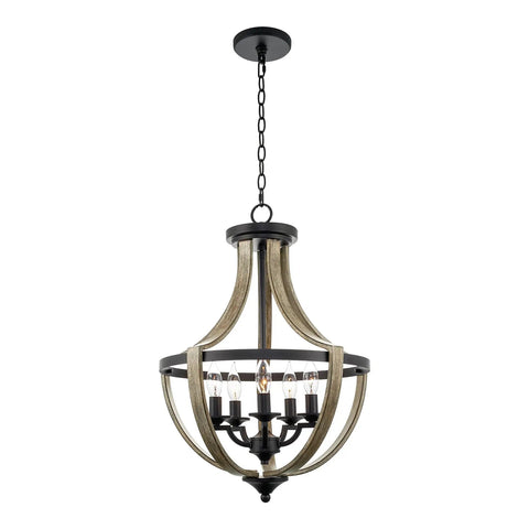 Five Light Rustic Modern Foyer Chandelier With Reclaimed Oak Wood Finish And Black Metal Frame Delivers Warm Ambient Dope Farmhouse Vibe