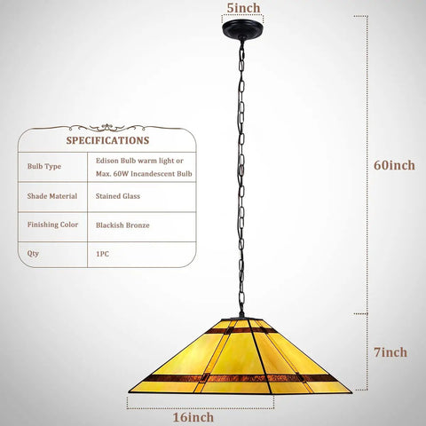 Cream Cross Tiffany Pendant Light With Vintage Vibe Glass, stained glass hanging lamp measurement diagram, 16 inch, indoor use