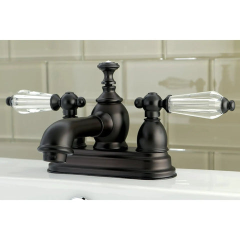 Oil Rubbed Bronze Centerset Bathroom Faucet With Crystal Lever Handle Drip Free Ceramic Cartridge 1.2 GPM Flow At 60 PSI