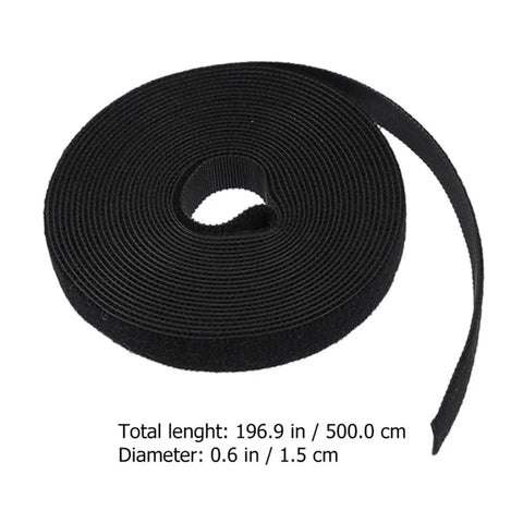 Zero Drama With Two Rolls Of Black Self Gripping Cable Ties For Cord Management 196.9 inches, 0.6 inches diameter, reusable wire strap.
