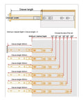 Diagram of Rock Solid Heavy Duty Soft Close Drawer Slides Kit showing various drawer lengths from 250mm to 500mm with measurements.