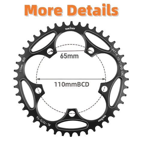 110 130 BCD Chainring Set Narrow Wide 65mm diameter, 110mm BCD, black, single speed, road bike chainring with markings