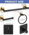 Matte Black 10 Piece Bathroom Hardware Set In SUS304 Stainless Steel Includes detailed dimensions and components