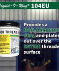 104EU Big Ol Thread Sealant For Large Threaded Connections Safe On Plastic And Metal High Pressure Water Repellent Sealant Made In The USA 5 Oz Brush Top Can shown in workshop background.