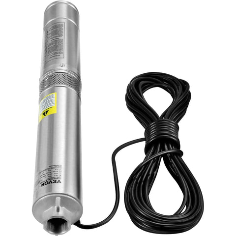 Deep Well Submersible Pump 3HP 230V Heavy Duty 4-Inch Stainless Steel 37 GPM Flow 640 Ft Head Includes 33 Ft Cord IP68 Waterproof