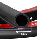 Close-up of black hollow D-shaped rubber weather strip, 3/8 in × 1/4 in, self-adhesive seal