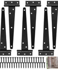 Badass Heavy Duty T Strap Hinges For Outdoor Gates Sheds And Fencing Featuring Solid Zinc Plated Iron Comes With Mounting Screws To Hang Barn Doors No Sweat At All - 6 black zinc-plated iron hinges with screws
