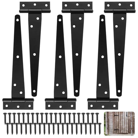 Heavy Duty T Strap Hinges 8 Inch Zinc Plated Steel Gate Hardware For Barns Fences And Shed Doors Includes Mounting Screws set with screws.