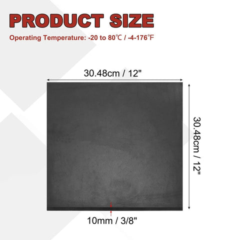 Neoprene Rubber Sheet 12 Inch Wide Three Eighths Inch Thick 12 Inch Long displayed with measurements and operating temperature