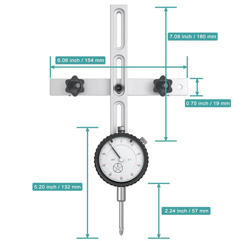 Table Saw Dial Indicator Gauge 0 To 1 Inch With 0.001 Inch Precision, adjustable miter slot tool with measurement details.