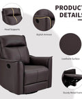 Soft Back Swivel Rocker Recliner Glider Chair For Living Room And Nursery, 360 Degree Spin With 30 Degree Glide, Leathaire Manual Reclining Sofa In Dark Brown details
