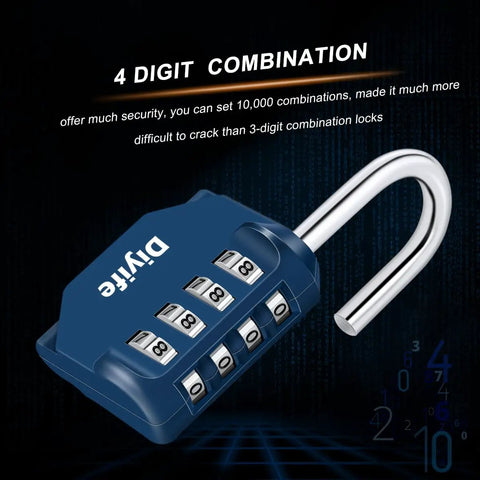 4 Digit Outdoor Waterproof Padlock, No Key Needed, Heavy Duty Combination Lock in dark blue with shackle open