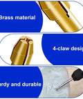Close-up of brass 4-claw design drill chuck collet, part of the Drill Chuck Collet Set 15 Piece Kit with Brass Quick Change Nut.