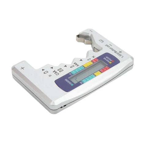 LCD Universal Battery Checker for AA AAA C D 9V and 1.5V Cells with Three Color Readout Red Yellow Blue and Pro Grade Battery Capacity Meter for Home Use Everyday, handheld