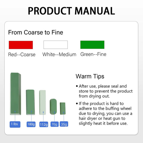 Three Pack All In One Buffing Polishing Compounds Kit With Green Fine White Medium Red Coarse 12 Oz Each manual with color guide