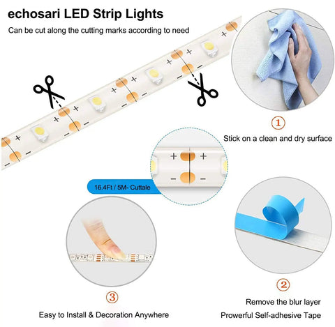 Battery Operated LED Strip Lights 16.5 Ft With 150 LEDs 2835 SMD Remote Control Warm White 2700K installation guide