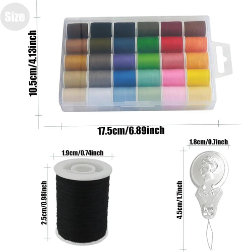 30 Color Polyester Sewing Thread Set With 50 Yard Mini Spools, Includes Needles And Threading Tool in plastic case