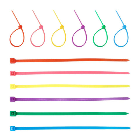 Colorful 4 Inch UV Resistant Zip Ties Set, 600 Pack With 100 Ties Per Color In Yellow Blue Red Green Pink Purple, 40 Lb Tensile Strength