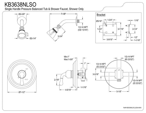 Technical diagram for Single-Handle Pressure Balanced Shower Faucet In Brushed Nickel With Solid Brass Construction Wall-Mount Design