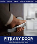 Beefed Up Heavy Duty Commercial Lever Door Lock With Keyed Entry Grade 2 Brushed Chrome Door Handle in use for office entrance