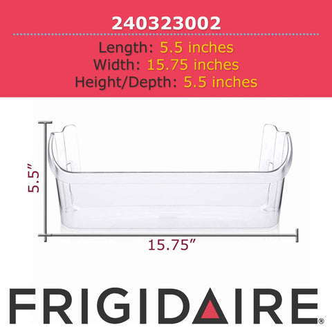 Door Bin For Refrigerator 20 Inch Clear Plastic Replacement Part 240323002 OEM Authorized Fits Various Refrigerator Models Cantilever Shelves Dock Into Back Slot