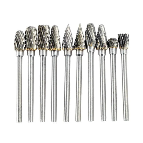 Top Shelf Ten Pack Tungsten Carbide Rotary Burrs Compatible With Dremel Rotary Tools Boss Level Milling Cutters for precision engraving.