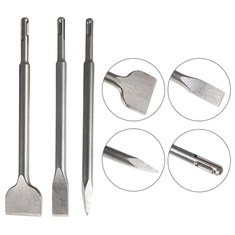 Beefy Heavy Duty Concrete Drill Bit Set Six Piece 40Cr Steel Rotary Hammer Bits with Point and Flat Chisels for Masonry.