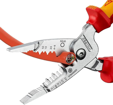 Insulated Electrician Pliers 200 mm VDE Tested Multi Function Hybrid Design For Wire Stripping And Cutting Long Nose Flat Nose Versatility Chrome Plated Pro Grade