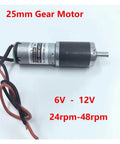 Dope 25mm Planetary Gearbox for DC Motors, Electronic Starter, 6V 12V Compatibility, 24RPM to 48RPM Reduction, side view
