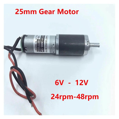 Dope 25mm Planetary Gearbox for DC Motors, Electronic Starter, 6V 12V Compatibility, 24RPM to 48RPM Reduction, side view