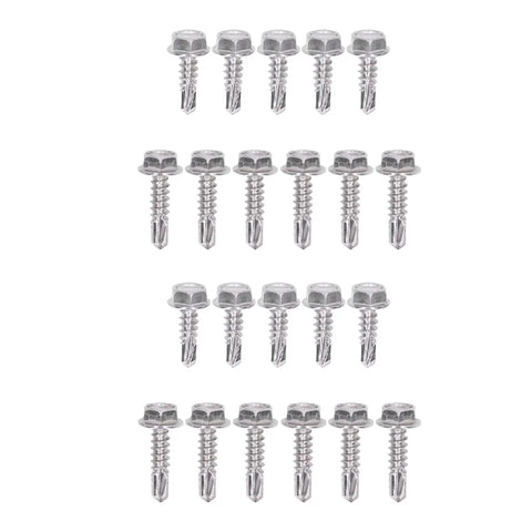 Go To Self Drilling Hex Washer Screws Kit 4.8x16mm And 4.8x19mm, 100 Pieces Stainless Steel Fasteners arranged in rows