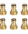 Six Pack Brass Quick Connect Hose Nozzle Adapters For Three Quarter Inch Male Thread Heavy Duty Rust Proof Replacement Connectors