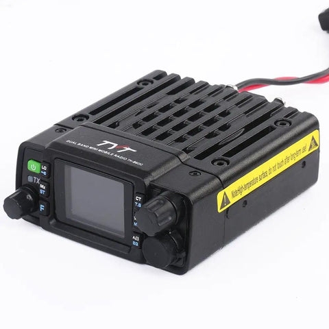 Close-up of Dual Band Mini Ham Mobile Radio For In Car Use IP67 Waterproof 25W 2M 70CM Transceiver with display and controls.
