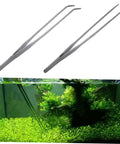 Stainless Steel Aquarium Plant Tweezers Set 2 Pack With Straight And Curved Tips For Easy Fish Tank Planting Durable Rust Resistant Tools For Aquascaping And Aquarium Maintenance, shown with aquarium planting use