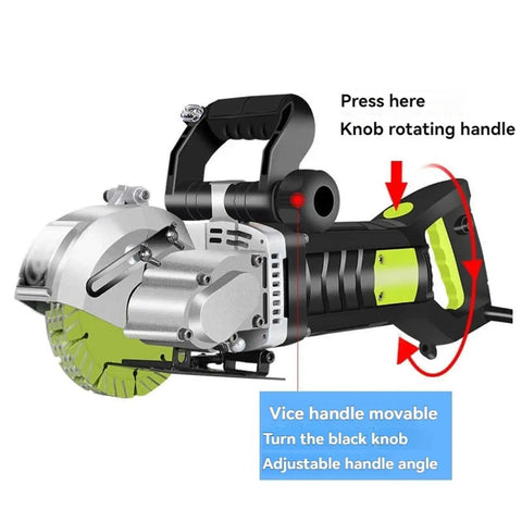 Heavy Duty Wall Groove Cutting Machine And Handheld Slotter For Concrete Brick Granite showing adjustable handles and cutting blade.